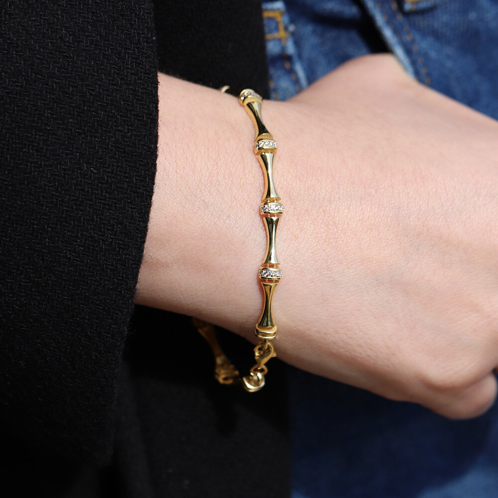 14 Ayar Sarı Altın Taşlı Kemik Bileklik