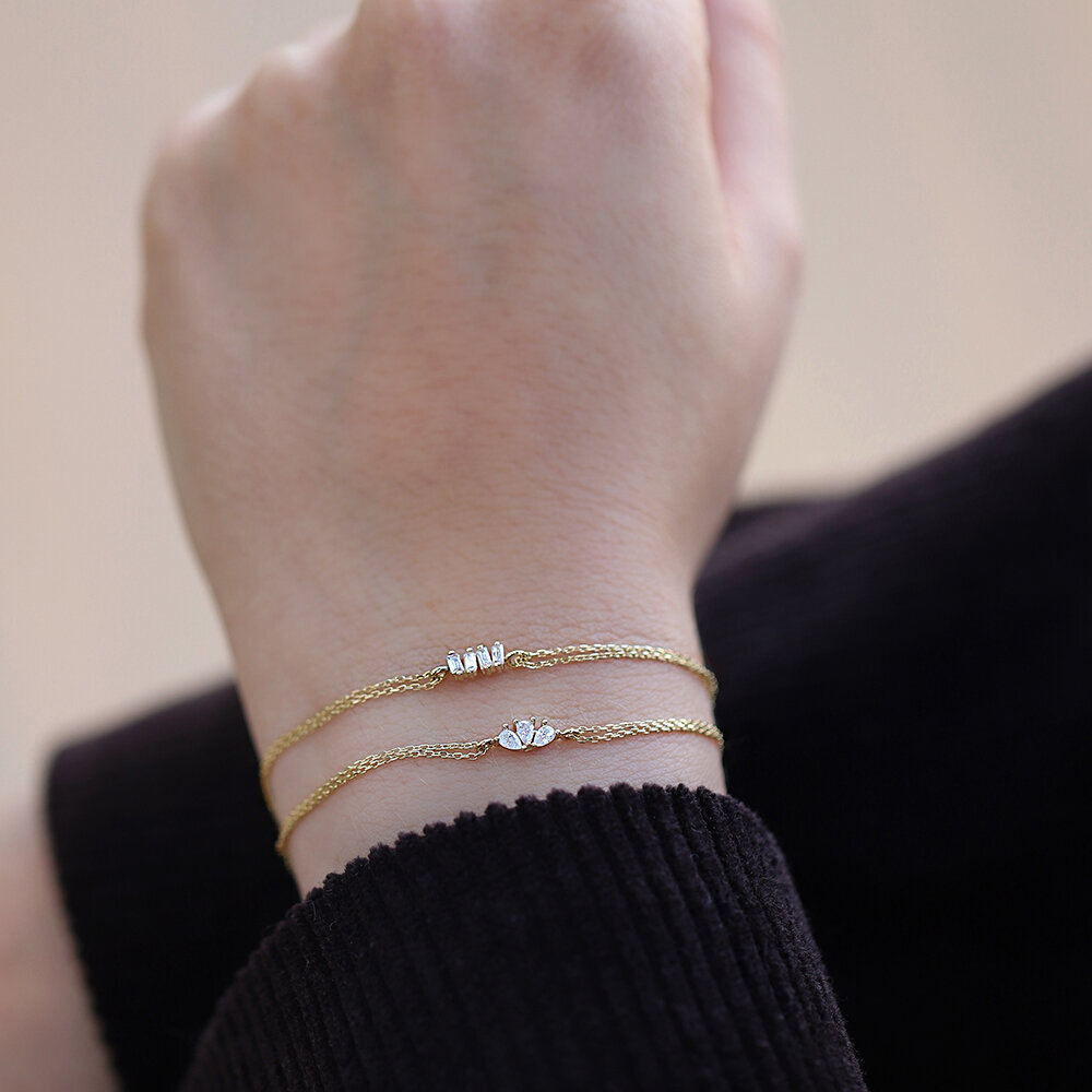 14 Ayar Sarı Altın Baget Taşlı Minimal Bileklik
