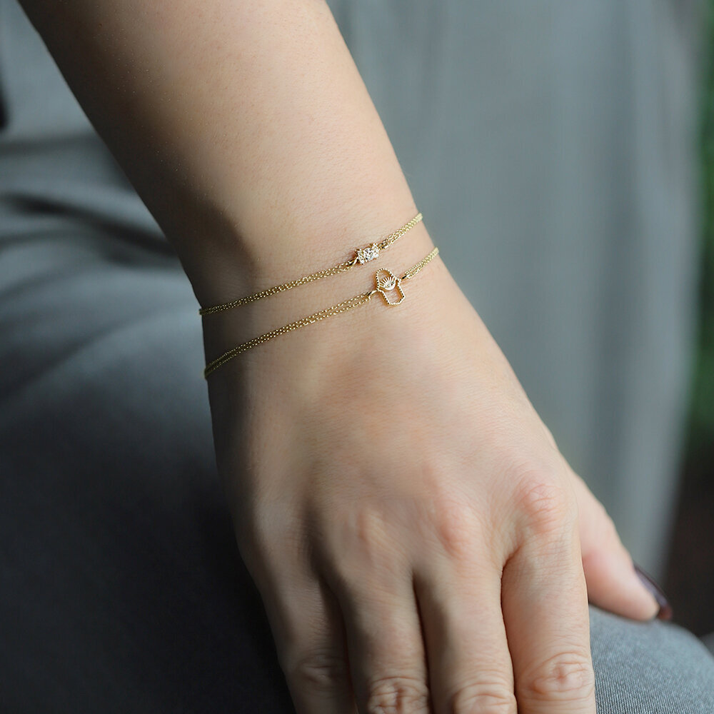 14 Ayar Sarı Altın Taşlı Minimal Bileklik