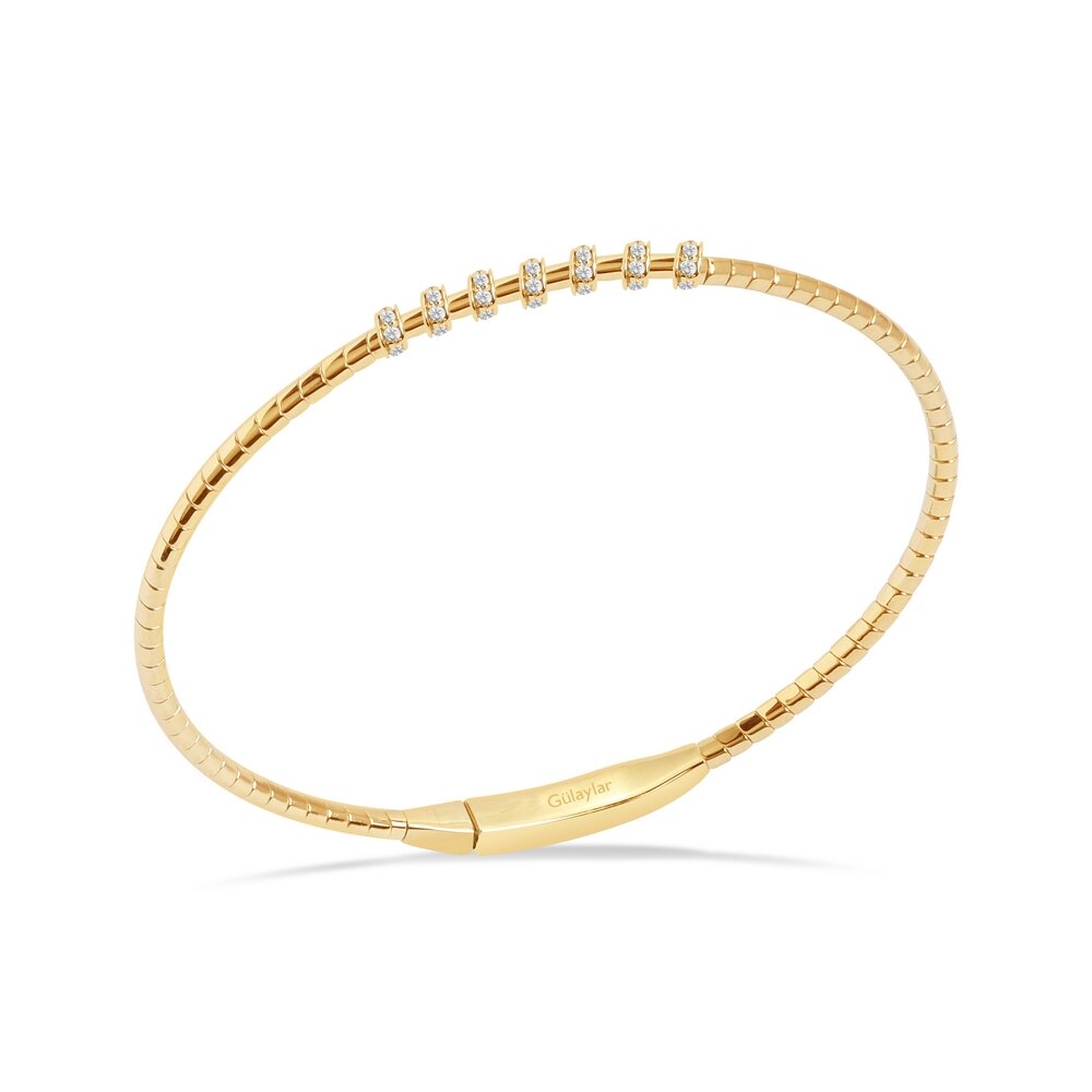 14 Ayar Sarı Altın Taşlı Kelepçe Bilezik