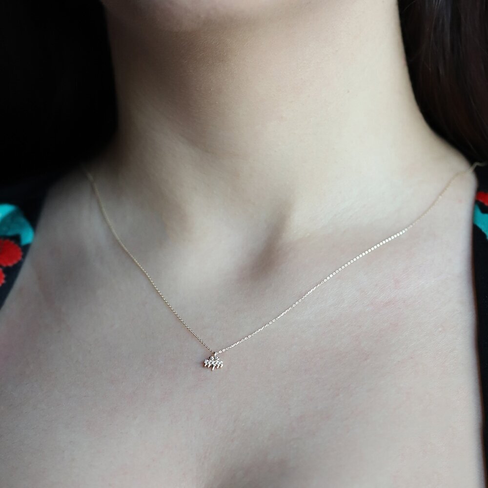 14 Ayar Sarı Altın Minimal Taşlı Kolye