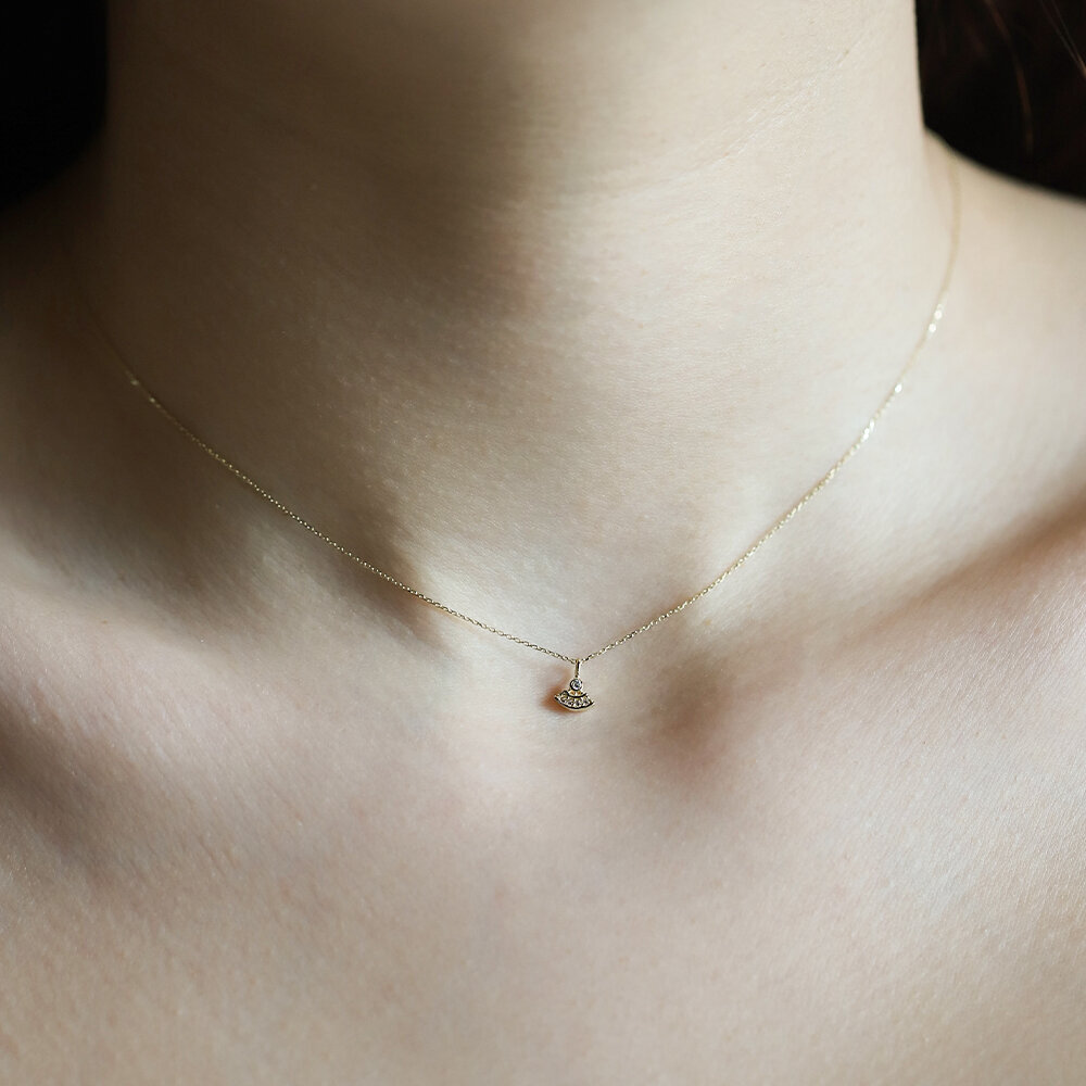 14 Ayar Sarı Altın Minimal Taşlı Kolye