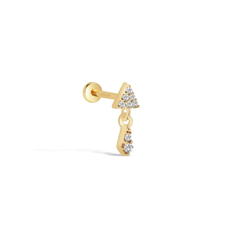 14 Ayar Sarı Altın Taşlı Tragus Piercing