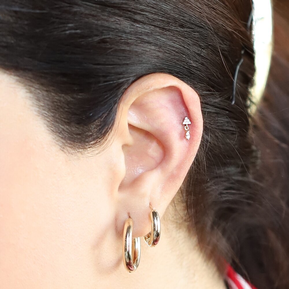 14 Ayar Sarı Altın Taşlı Tragus Piercing