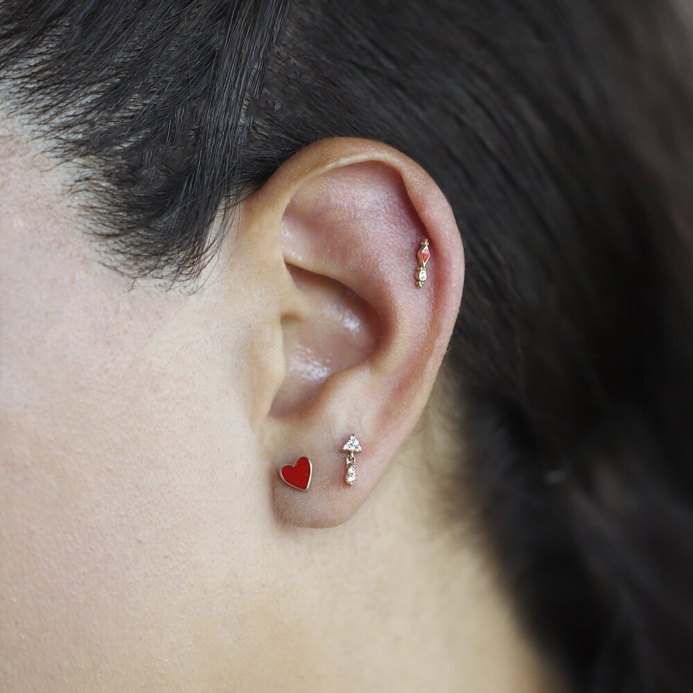 14 Ayar Sarı Altın Taşlı Tragus Piercing