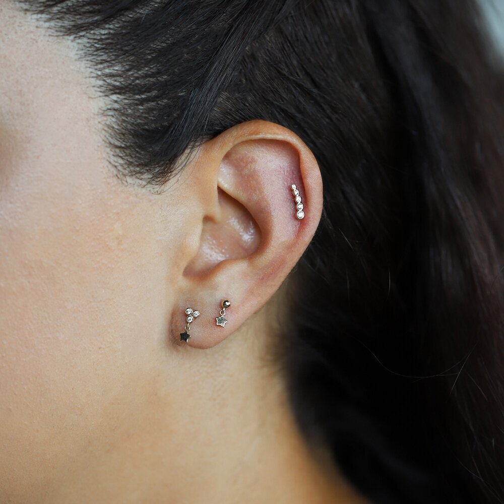 14 Ayar Sarı Altın Taşlı Tragus Piercing