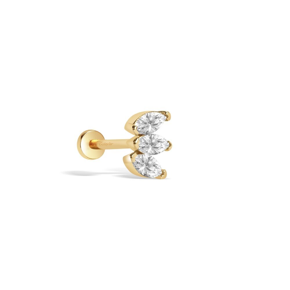 14 Ayar Sarı Altın Taşlı Tragus Piercing