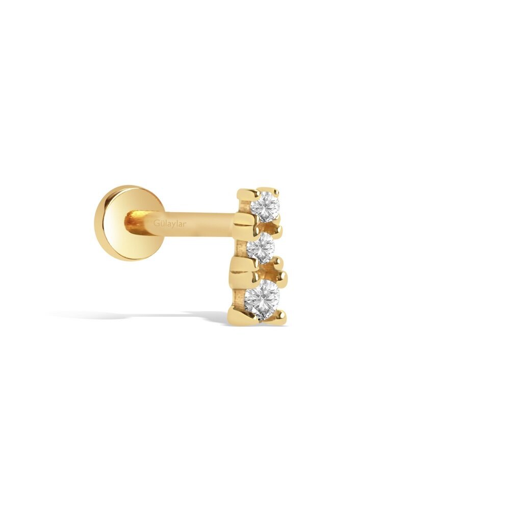 14 Ayar Sarı Altın Taşlı Tragus Piercing