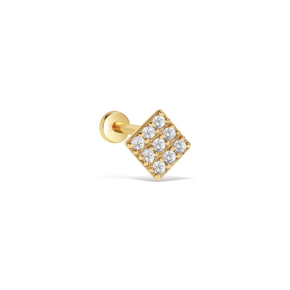 14 Ayar Sarı Altın Taşlı Tragus Piercing