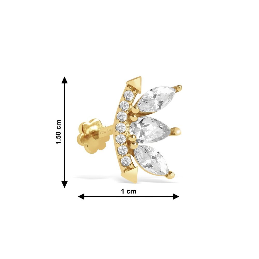 14 Ayar Sarı Altın Taşlı Tragus Piercing
