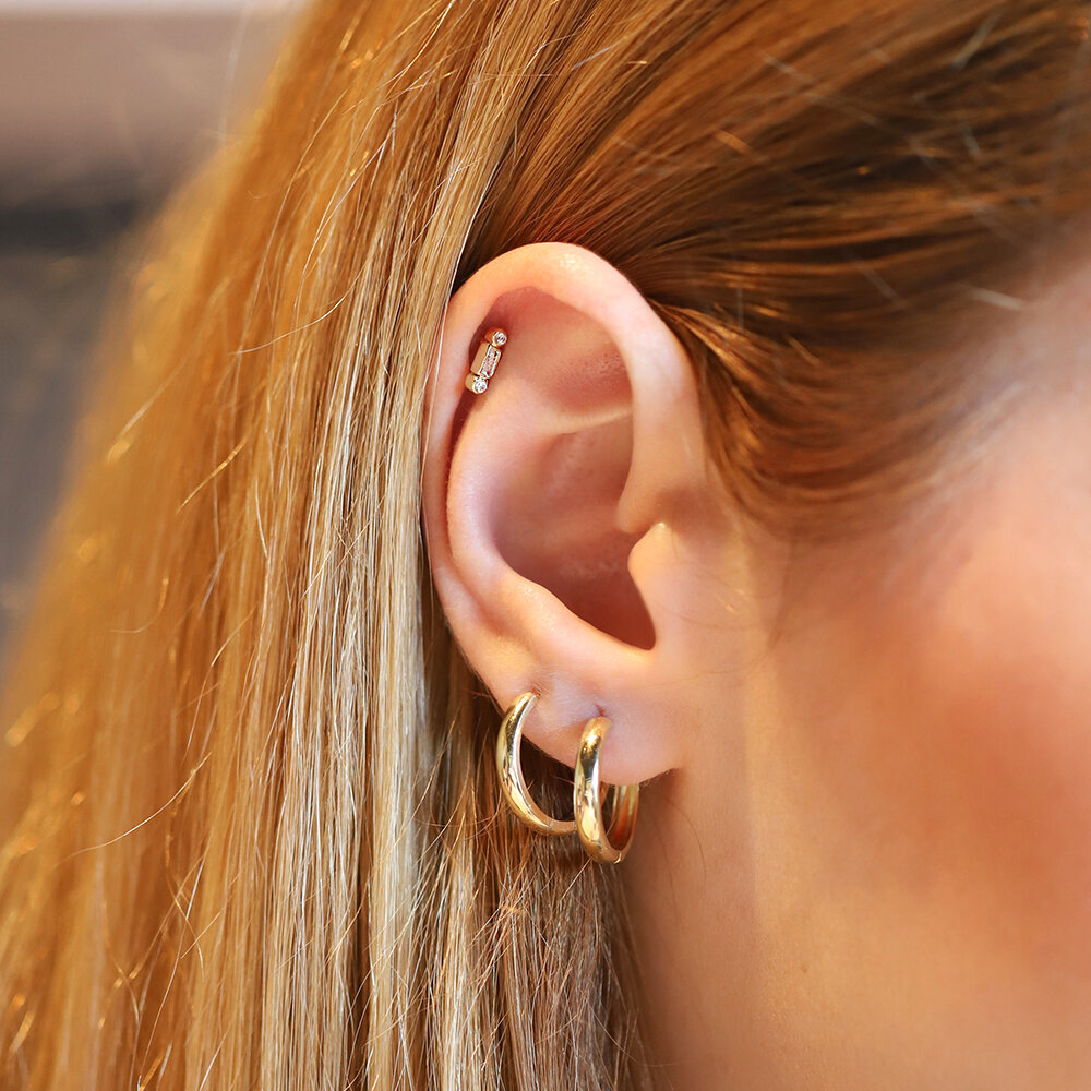 14 Ayar Sarı Altın Taşlı Tragus Piercing