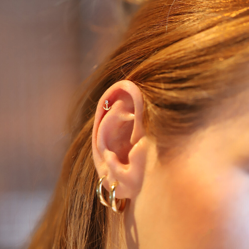 14 Ayar Sarı Altın Çapa Tragus Piercing