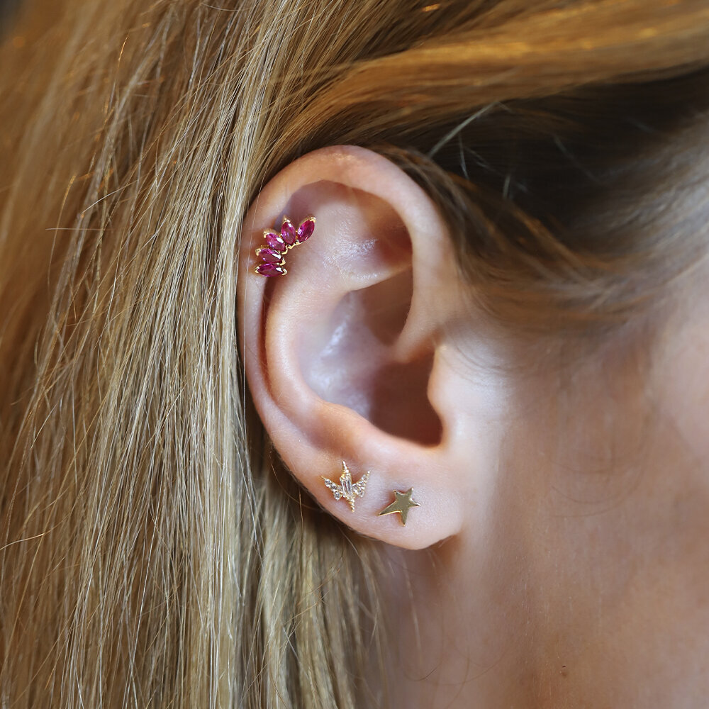 14 Ayar Sarı Altın Taşlı Tragus Piercing