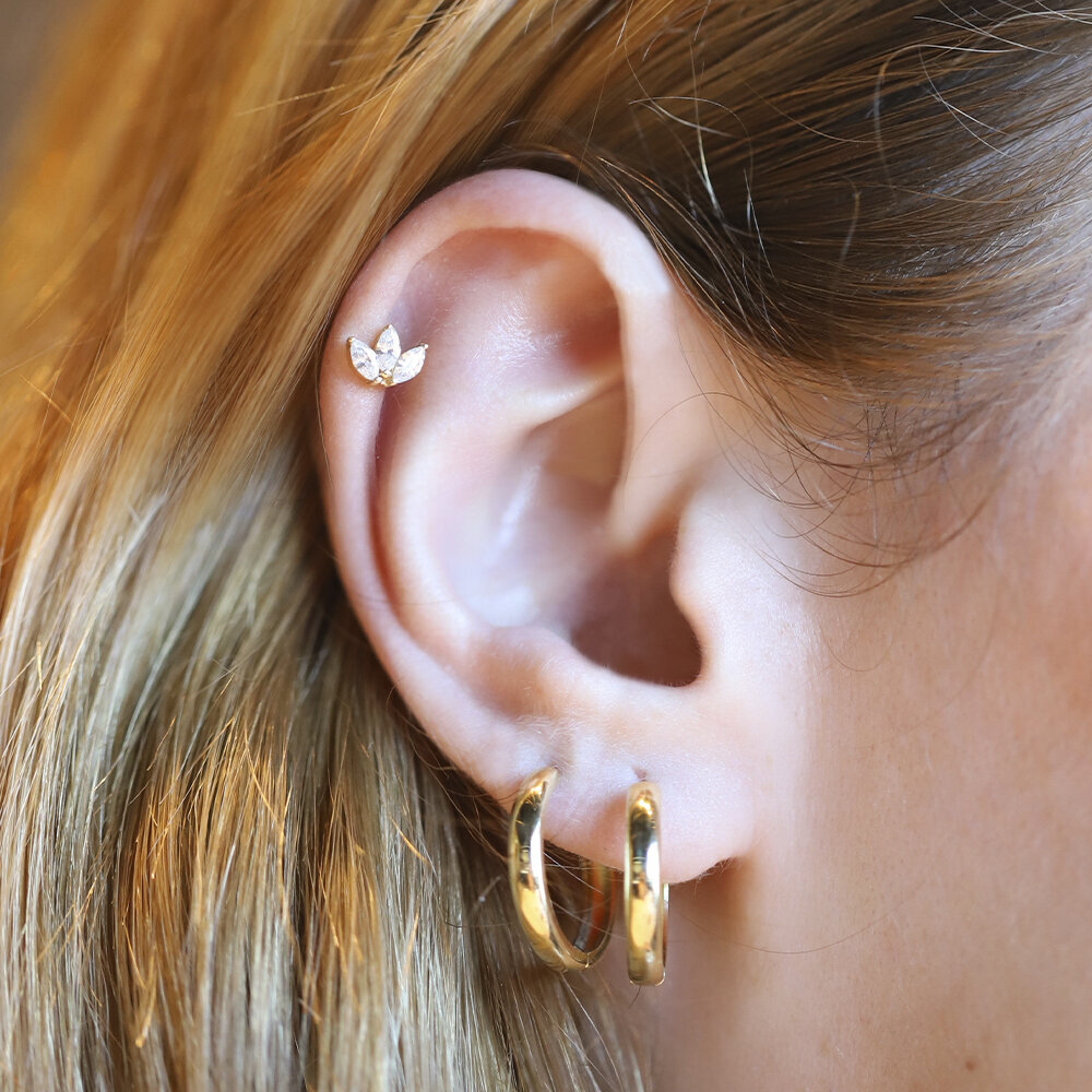 14 Ayar Sarı Altın Taşlı Tragus Piercing