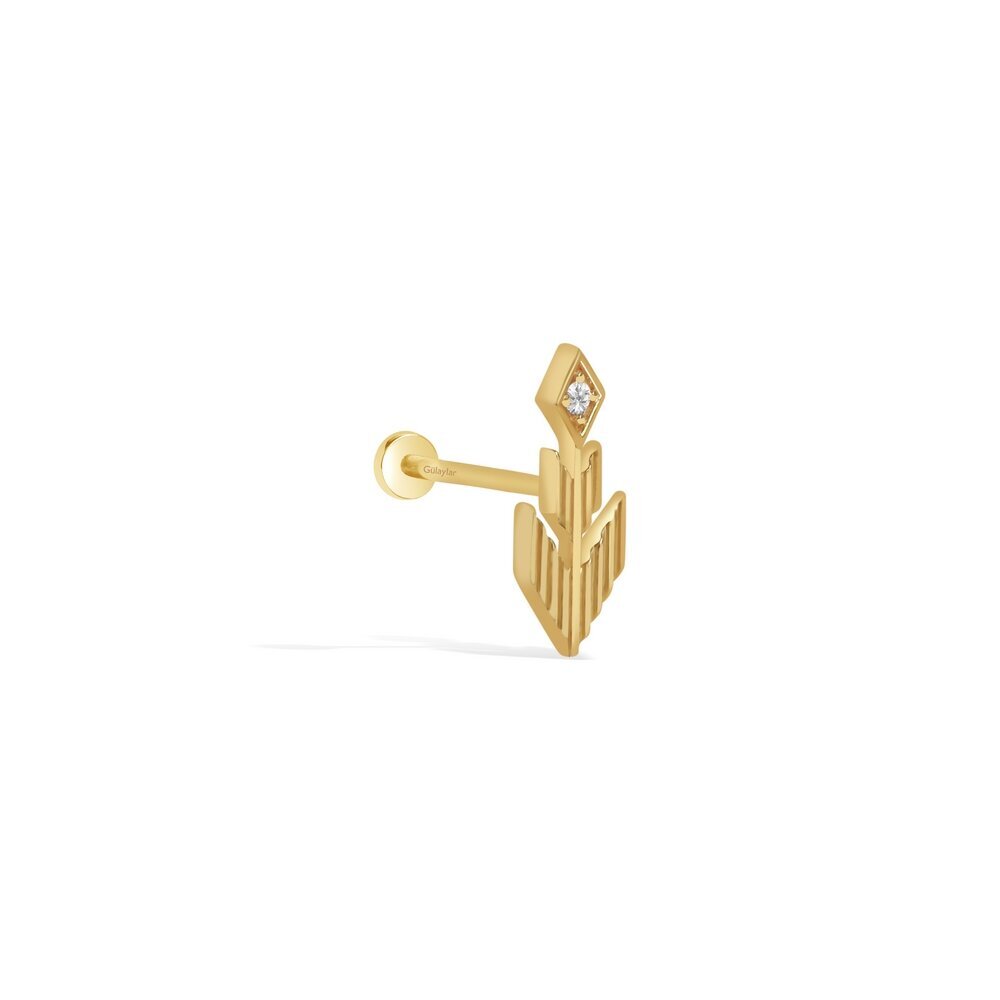 14 Ayar Sarı Altın Taşlı Tragus Piercing