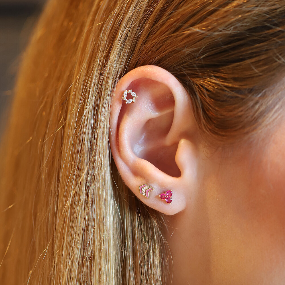 14 Ayar Sarı Altın Pembe Mineli Tragus Piercing
