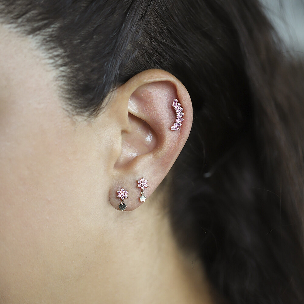 14 Ayar Sarı Altın Taşlı Sallantılı Piercing