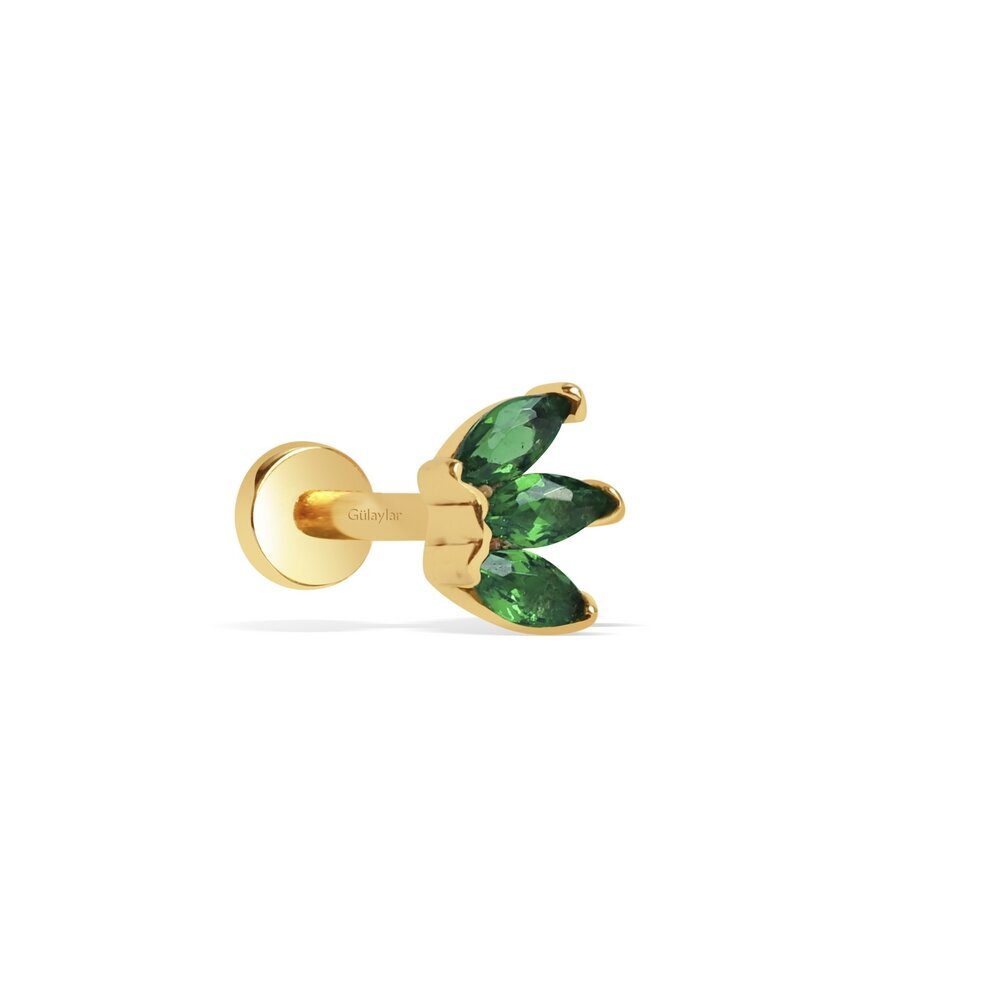 14 Ayar Sarı Altın Yeşil Taşlı Tragus Piercing