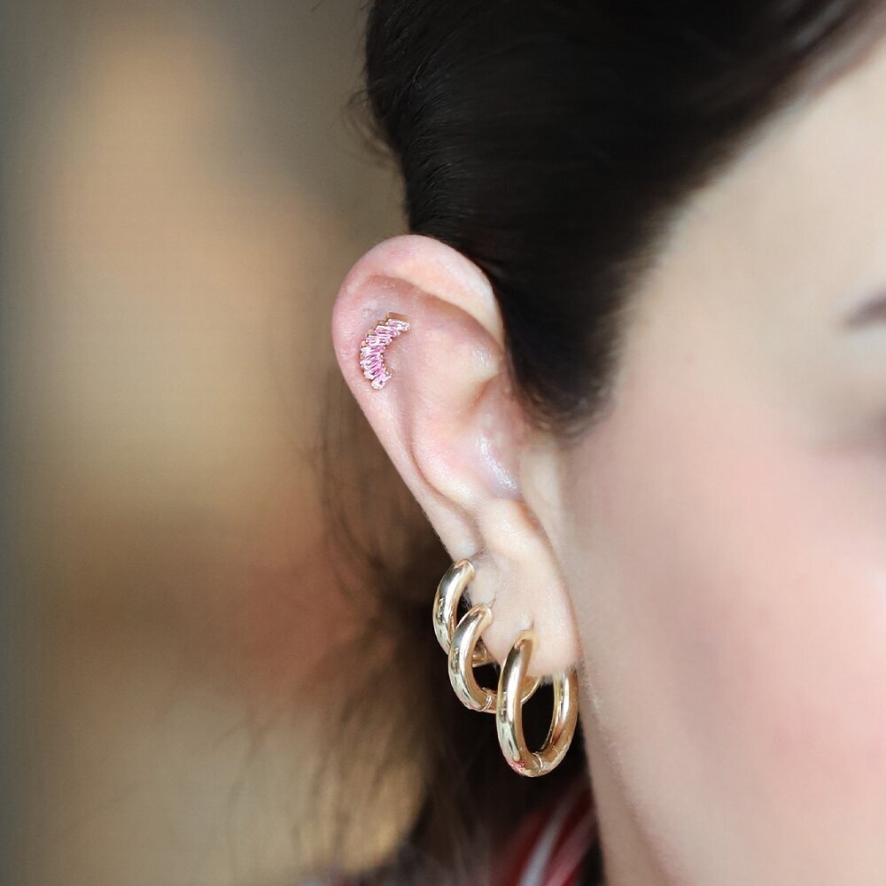 14 Ayar Sarı Altın Taşlı Tragus Piercing