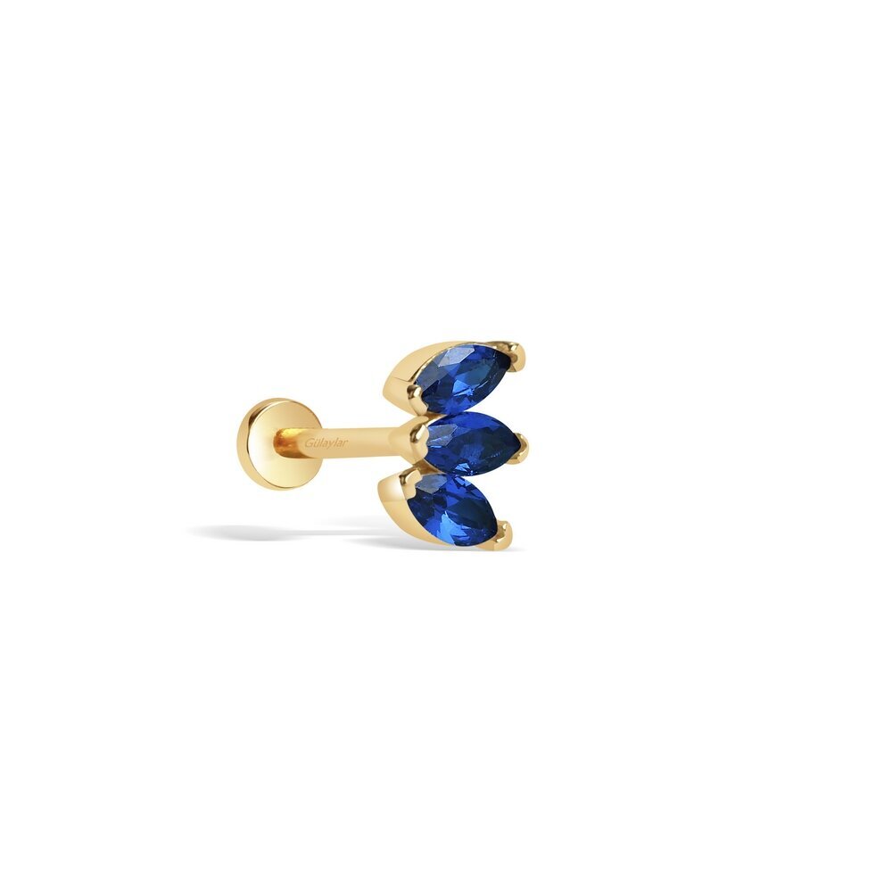14 Ayar Sarı Altın Mavi Taşlı Tragus Piercing