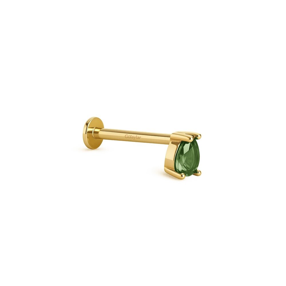 14 Ayar Sarı Altın Yeşil Damla Taşlı Tragus Piercing