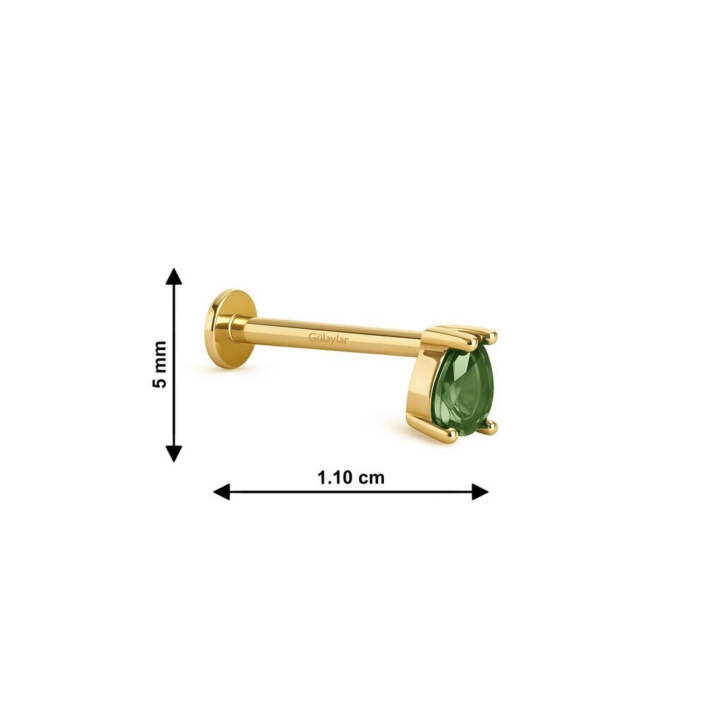 14 Ayar Sarı Altın Yeşil Damla Taşlı Tragus Piercing