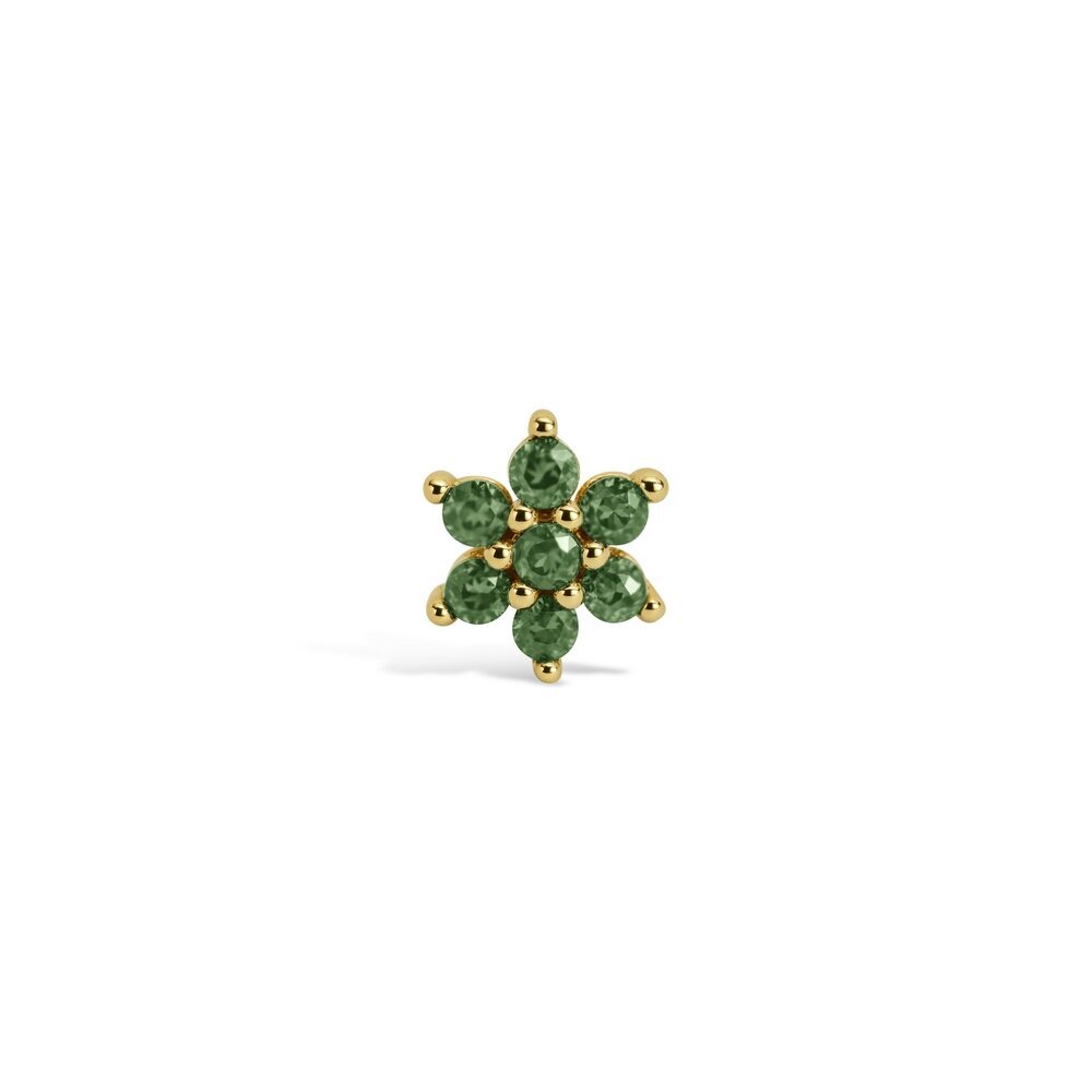 14 Ayar Sarı Altın Yeşil Taşlı Tragus Piercing