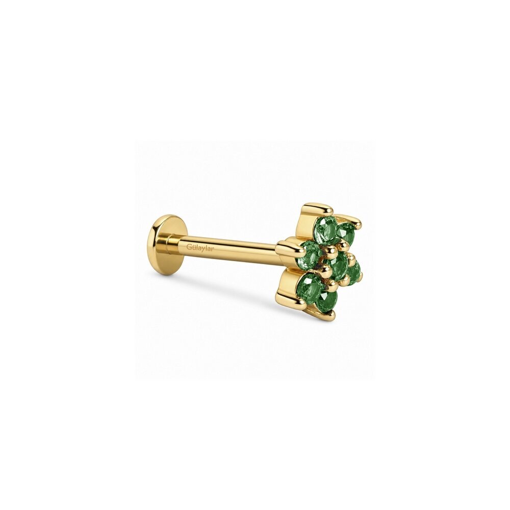 14 Ayar Sarı Altın Yeşil Taşlı Tragus Piercing