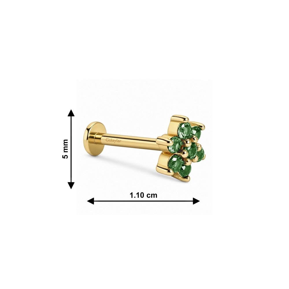 14 Ayar Sarı Altın Yeşil Taşlı Tragus Piercing