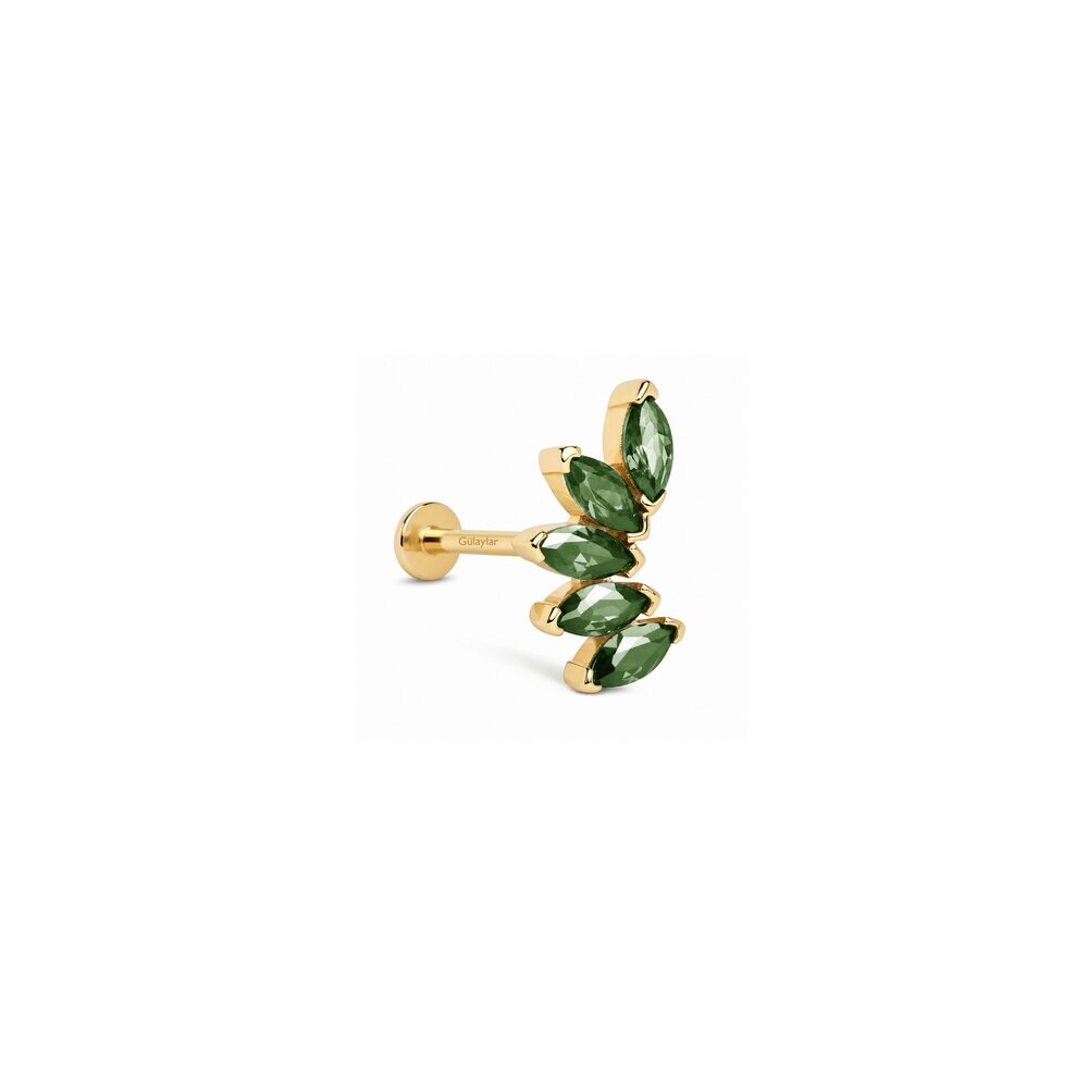 14 Ayar Sarı Altın Yeşil Taşlı Tragus Piercing