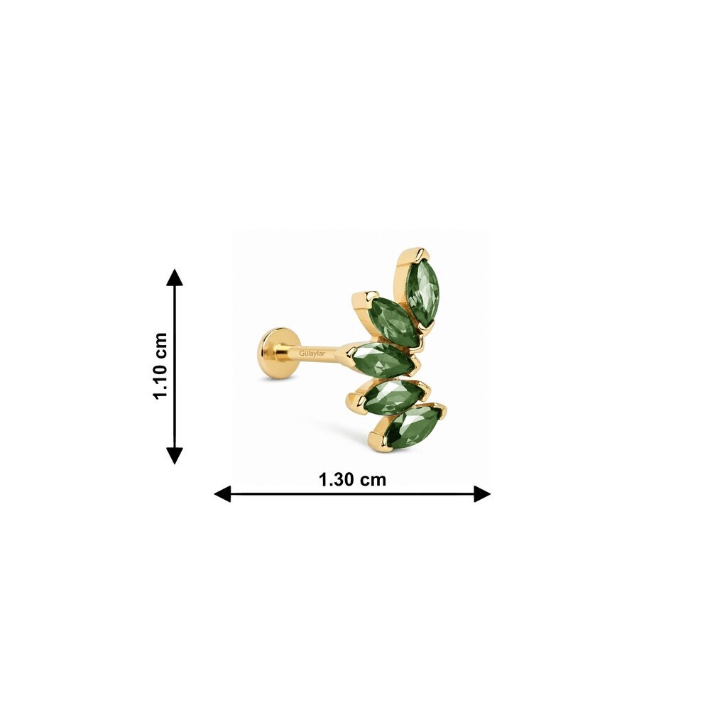14 Ayar Sarı Altın Yeşil Taşlı Tragus Piercing