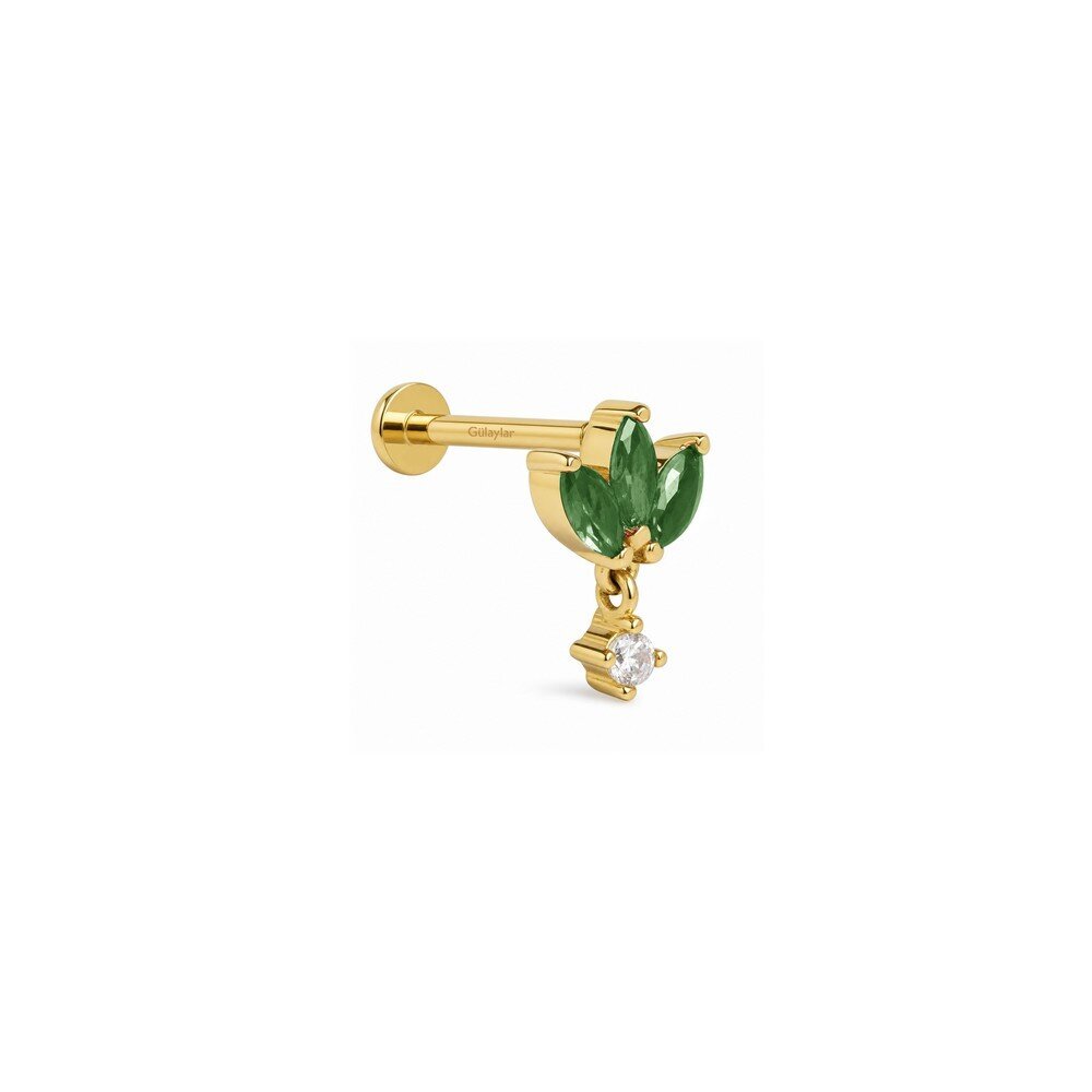 14 Ayar Sarı Altın Yeşil Taşlı Tragus Piercing