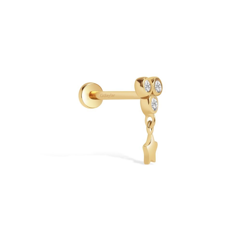 14 Ayar Sarı Altın Sallantılı Yıldız Piercing