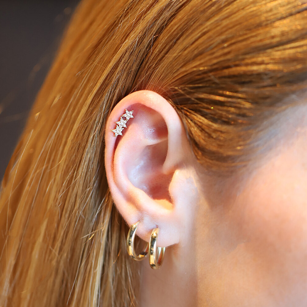 14 Ayar Sarı Altın Yıldız Tragus Piercing