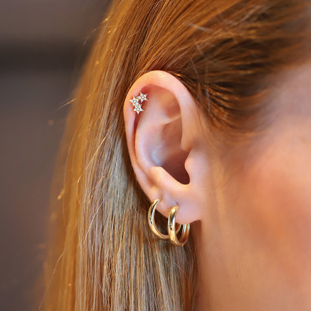 14 Ayar Sarı Altın Yıldız Tragus Piercing