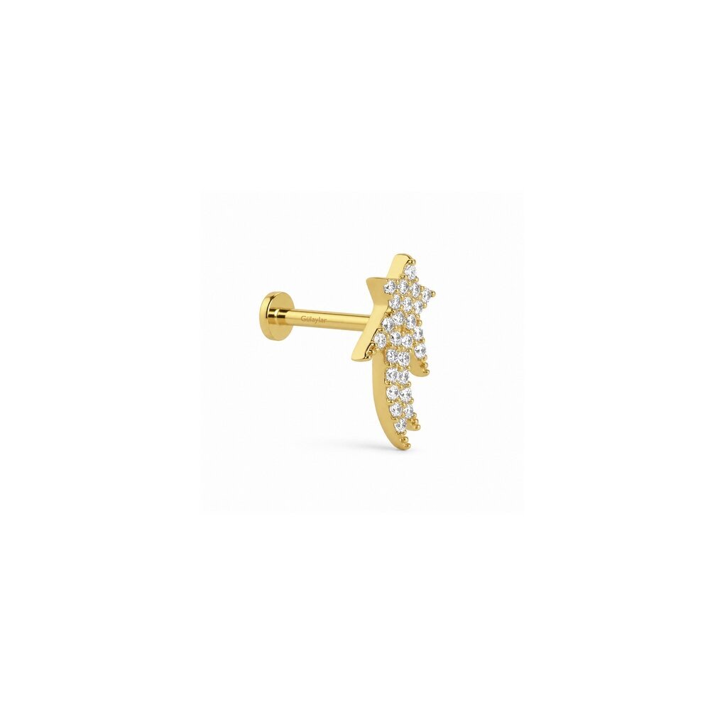 14 Ayar Sarı Altın Yıldız Tragus Piercing