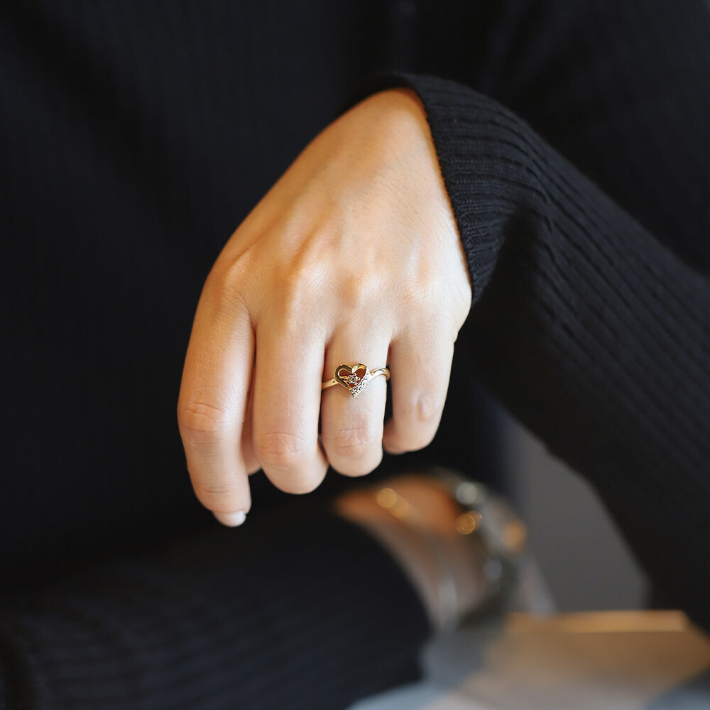 14 Ayar Sarı-Beyaz Altın Taşlı Kalp Yüzük