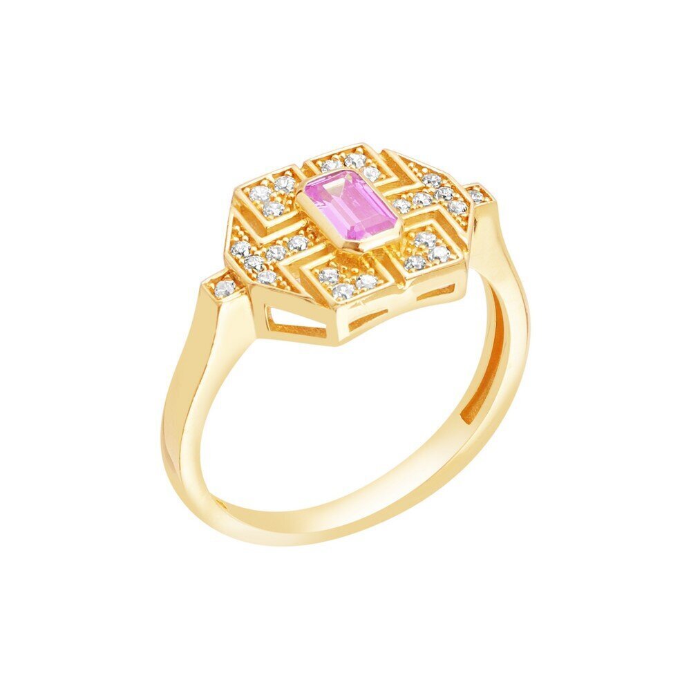 14 Ayar Sarı Altın Trend Pembe Taşlı Yüzük