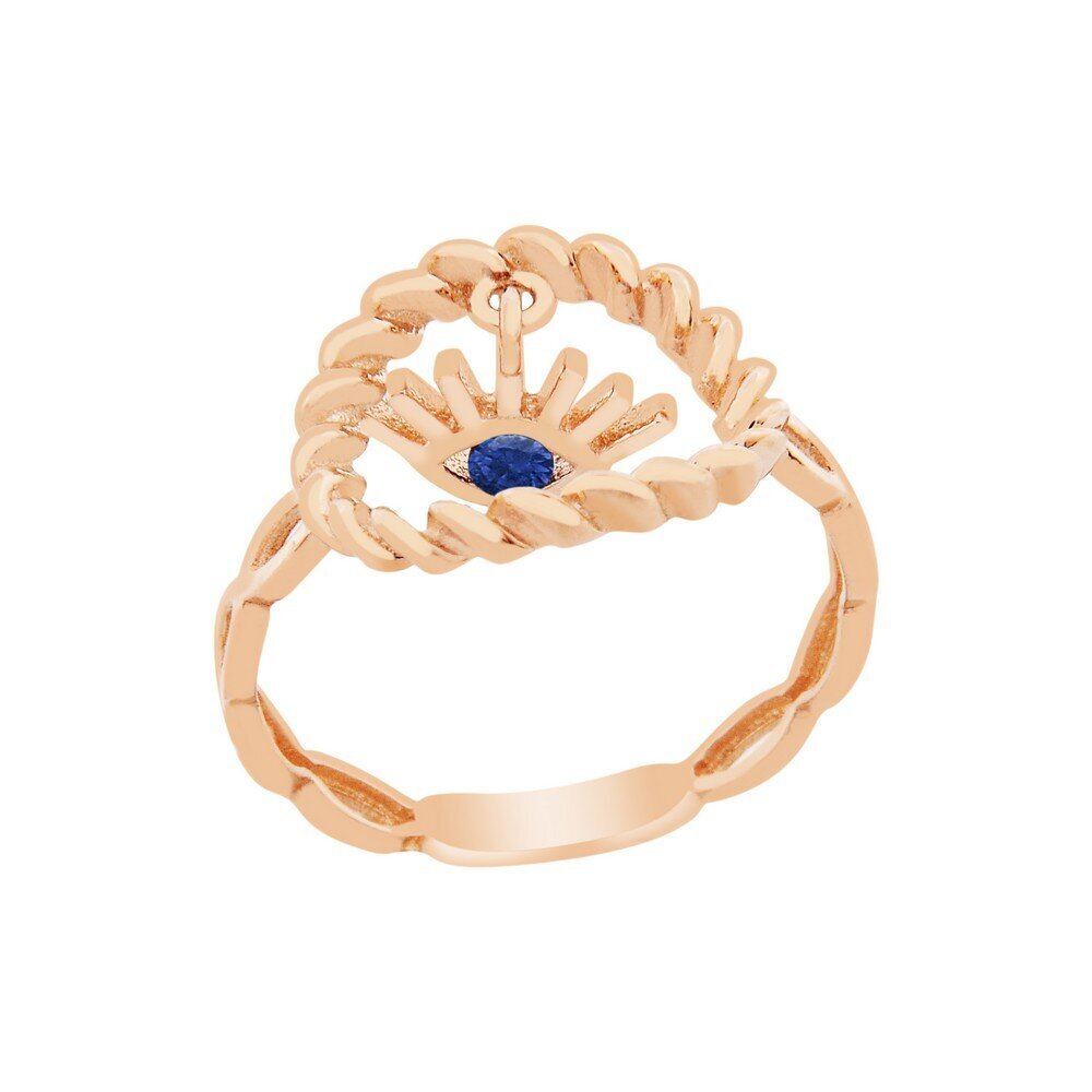14 Ayar Rose Altın Mavi Taşlı Göz Figürlü Yüzük