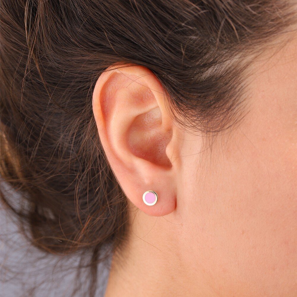 14 Ayar Pembe Mineli Minimal Küpe