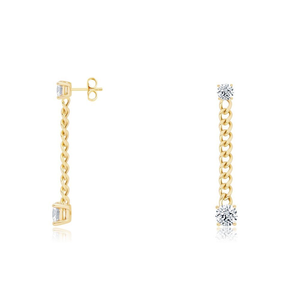 14 Ayar Sarı Altın Sallantılı Zincir Küpe