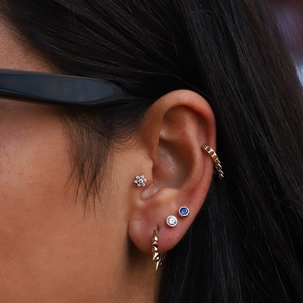 14 Ayar Sarı Altın Taşlı Piercing