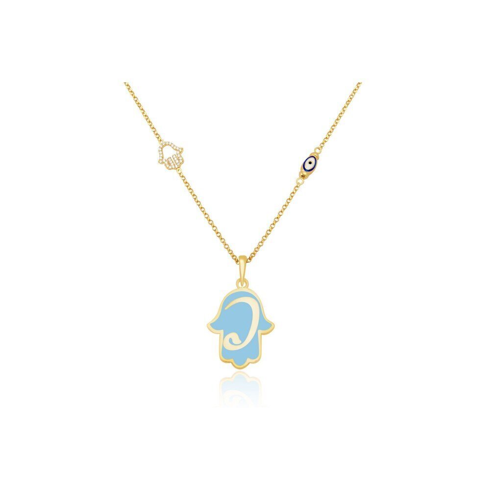 22 Ayar Sarı Altın Mavi Mineli Fatma Ana Eli Kolye