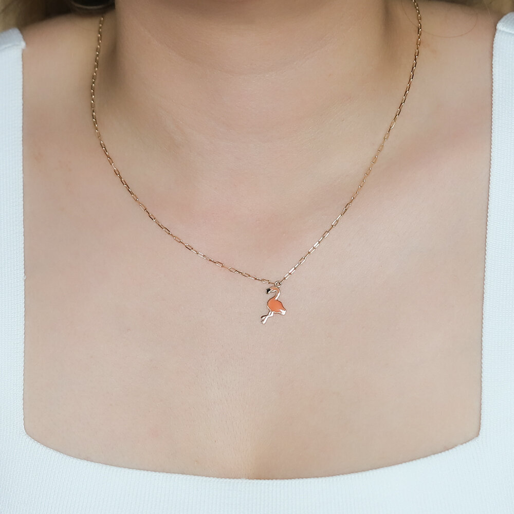 14 Ayar Sarı Altın Flamingo  Figürlü Kolye