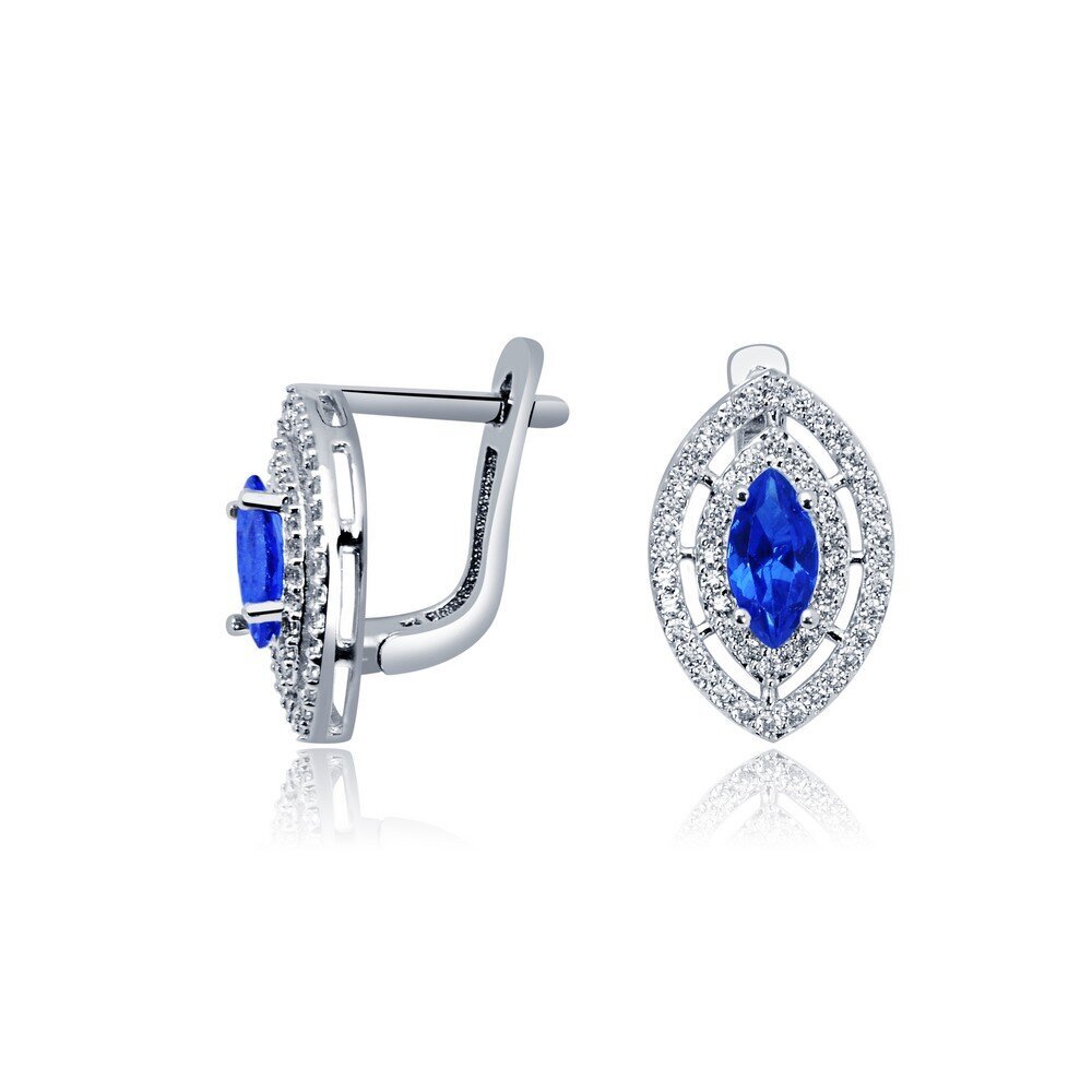 14 Ayar Beyaz Altın Mavi Taşlı Küpe