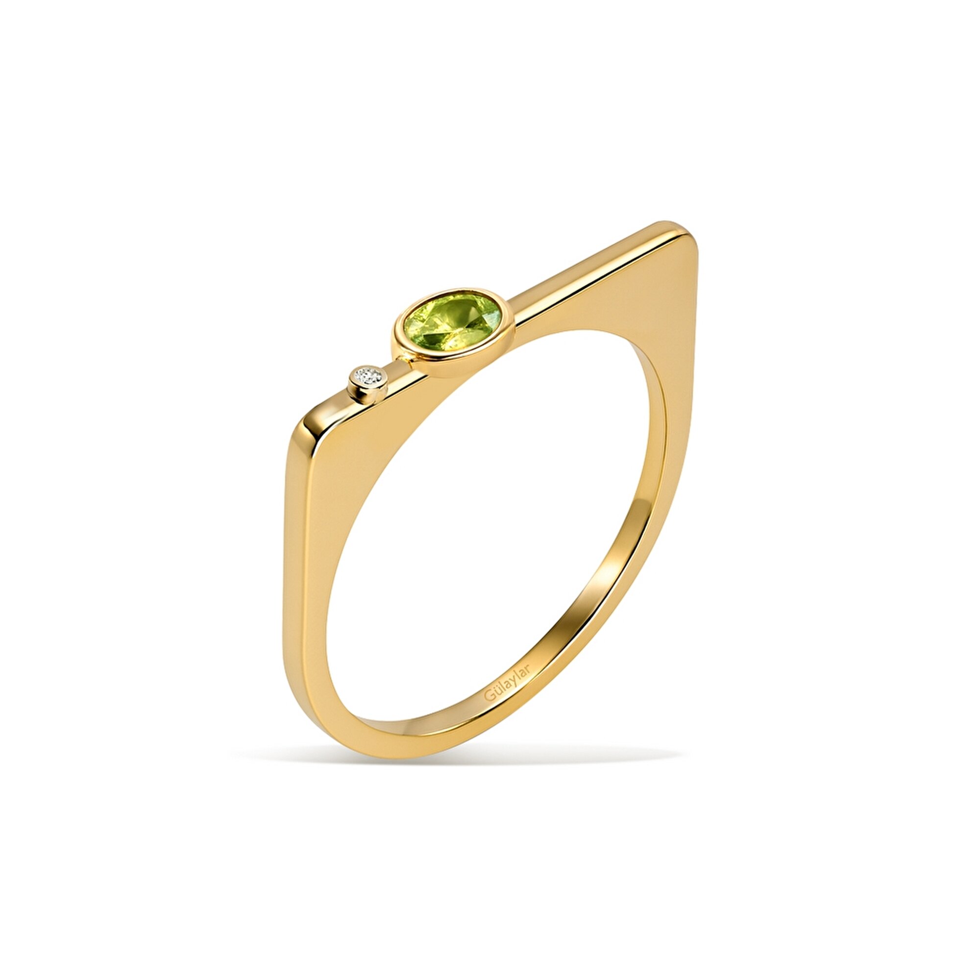 0,01 Karat Pırlanta Peridot Taşlı Yüzük