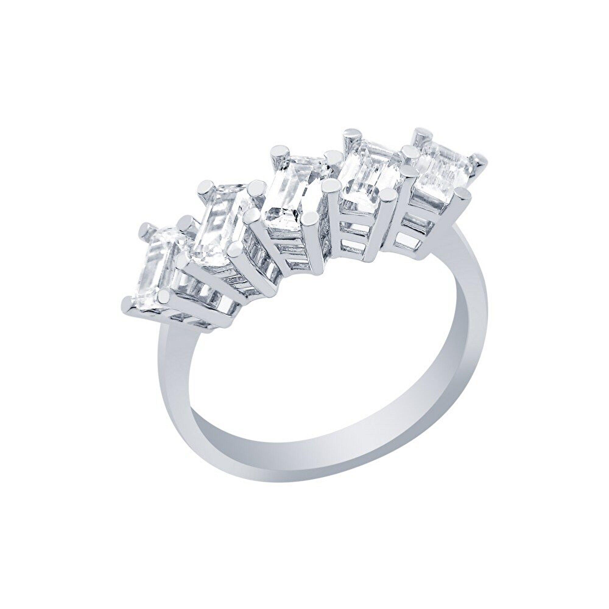 14 Ayar Beyaz Altın Beştaş Yüzük