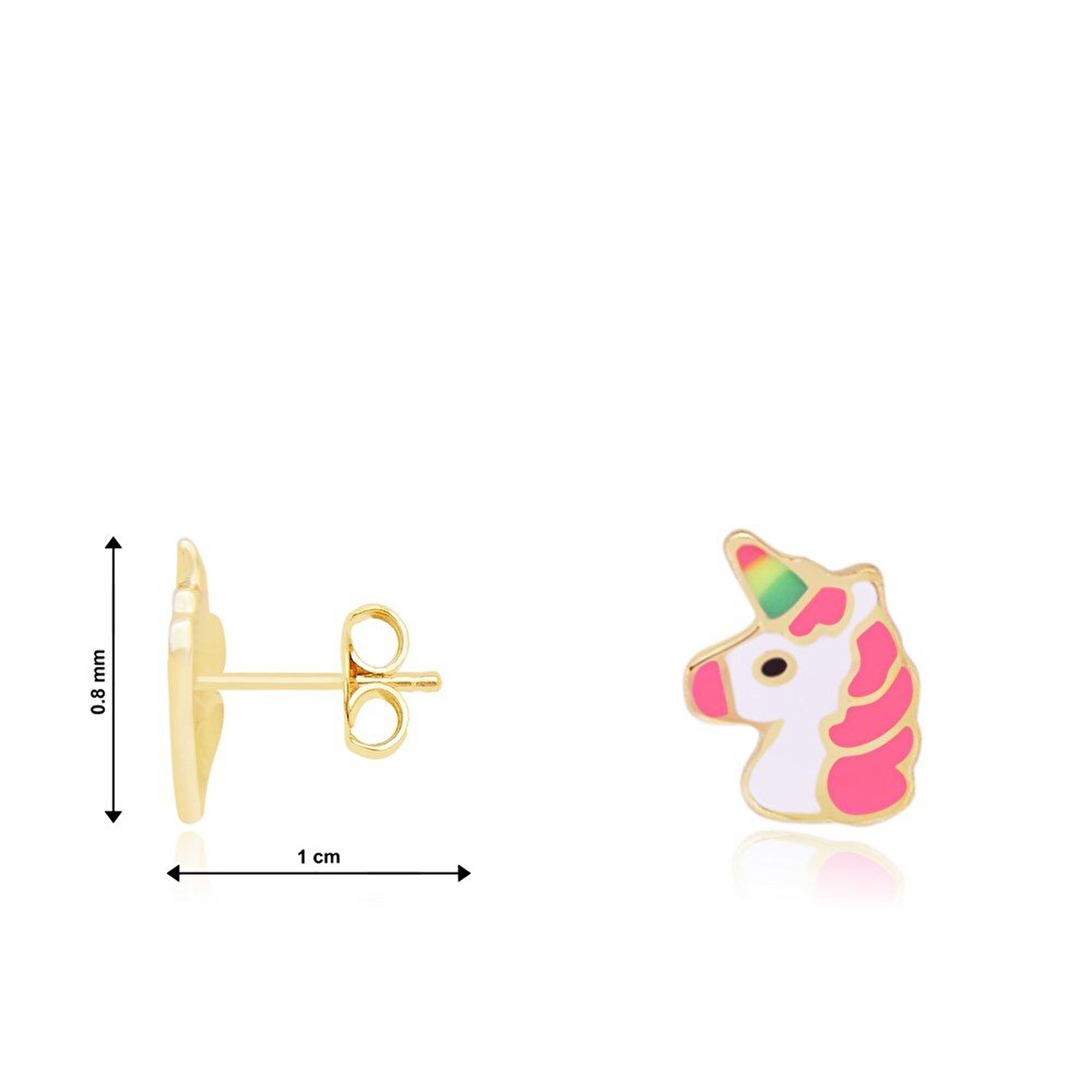 14 Ayar Sarı Altın Unicorn Küpe