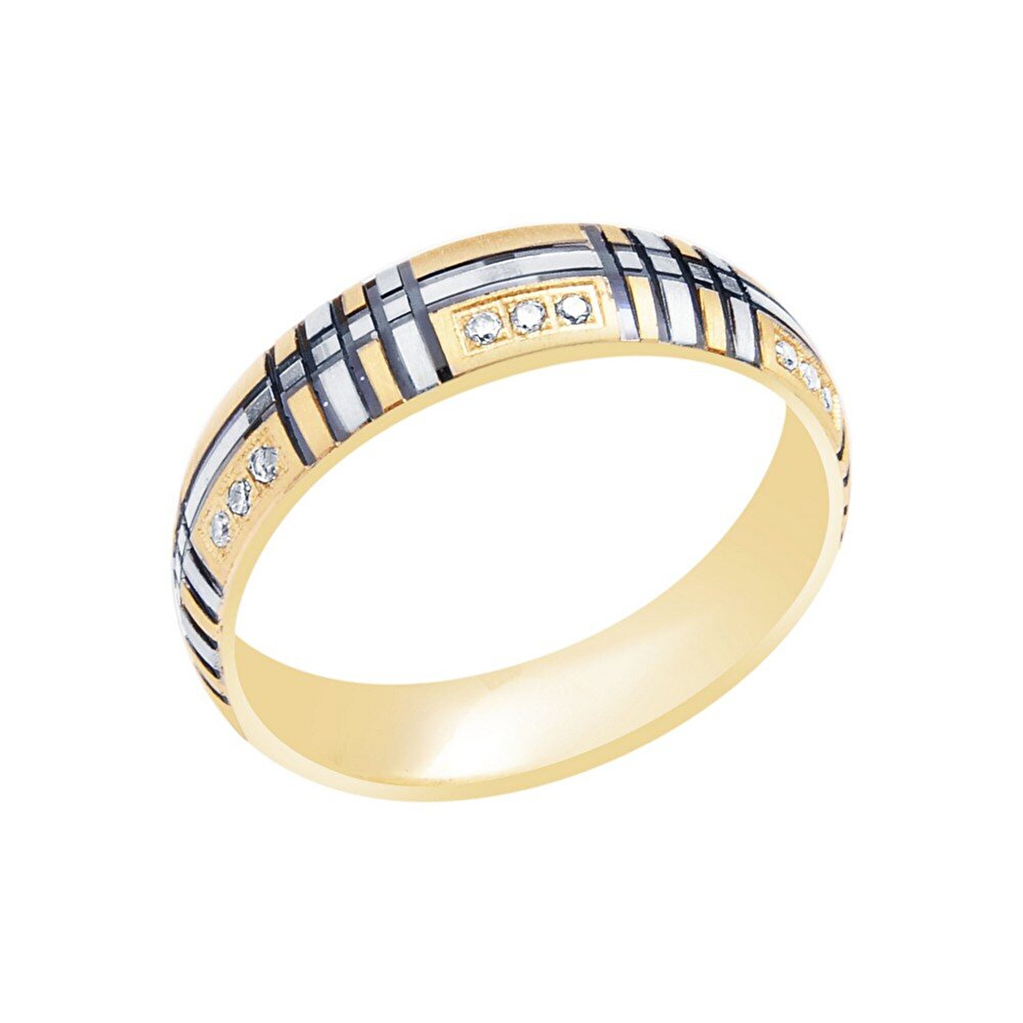 14 Ayar Sarı-Beyaz Altın Modern Alyans