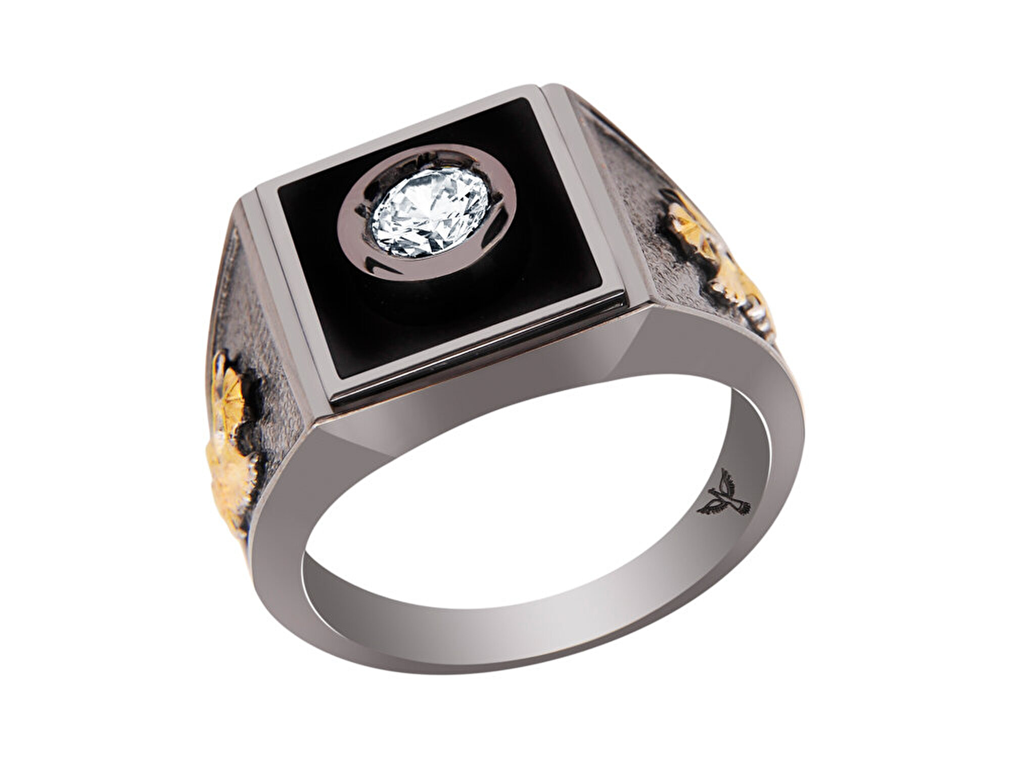 14 Ayar Siyah-Sarı Altın Erkek Yüzük